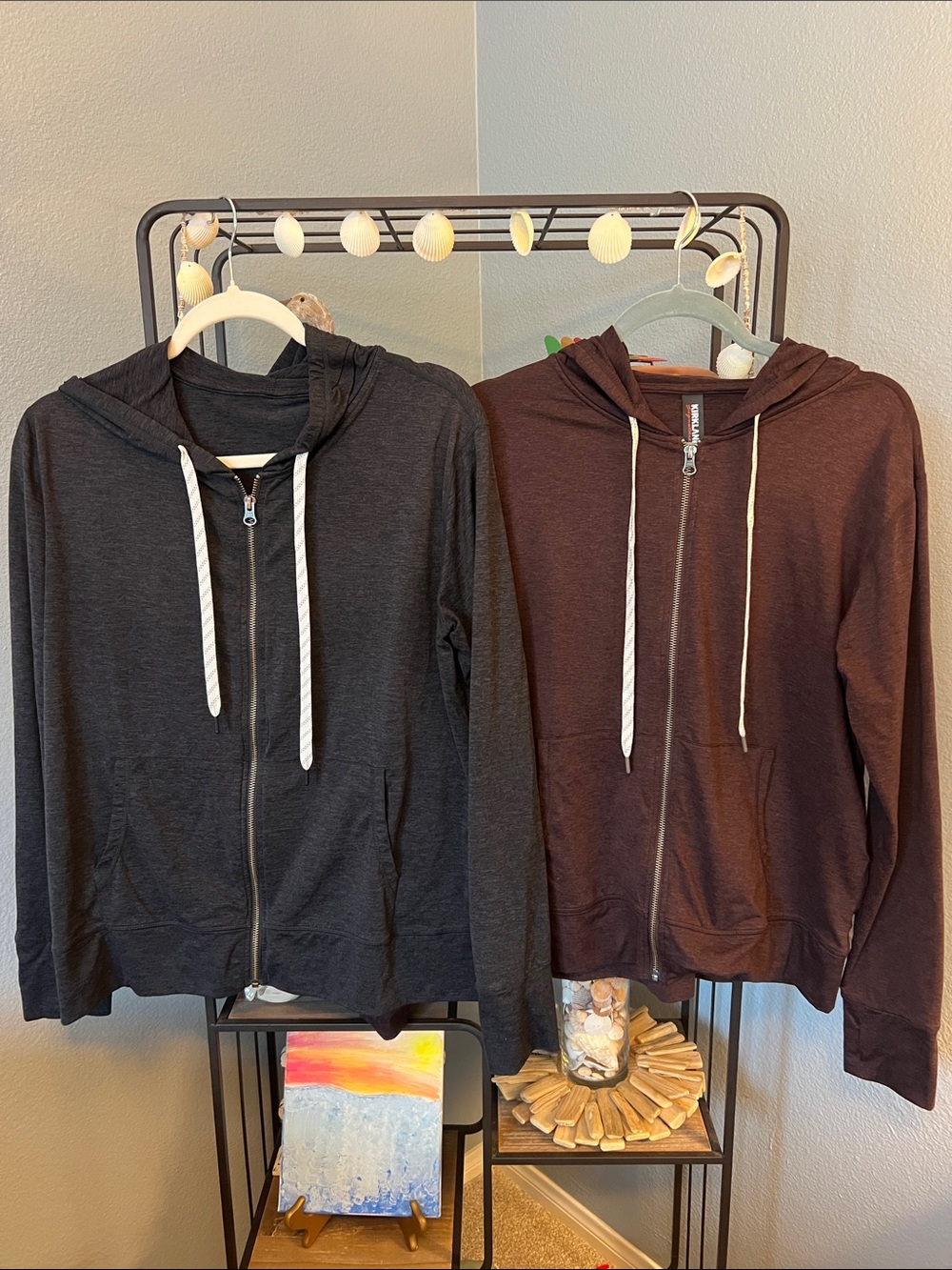 Kirkland Signature Zip Hoodie Duo - Dark Gray & Brown size Large